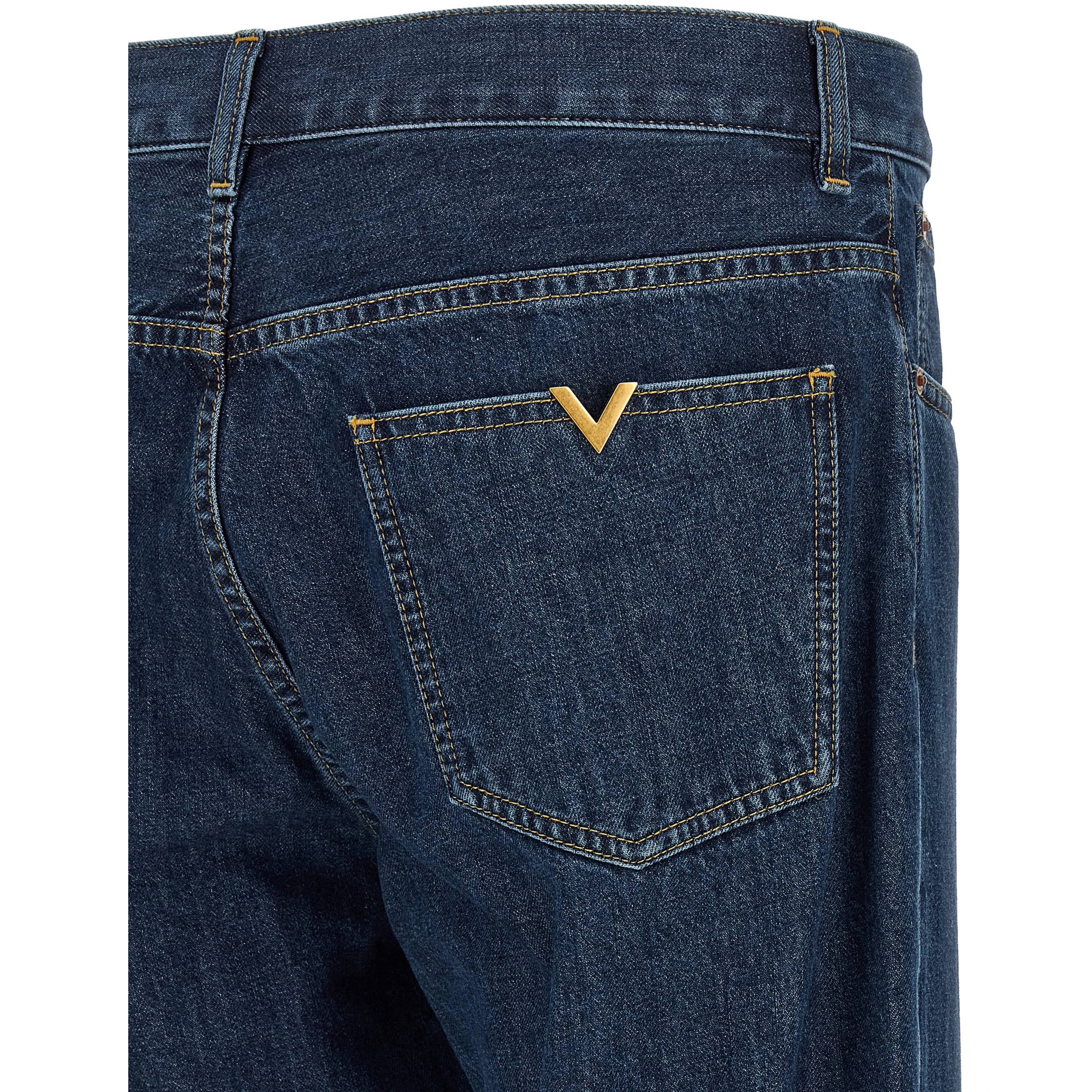 Blue Cotton Straight-Leg Jeans