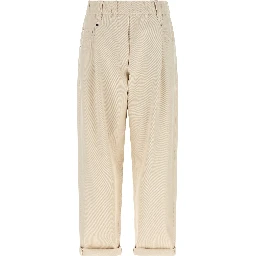 Beige Cotton Casual Pants