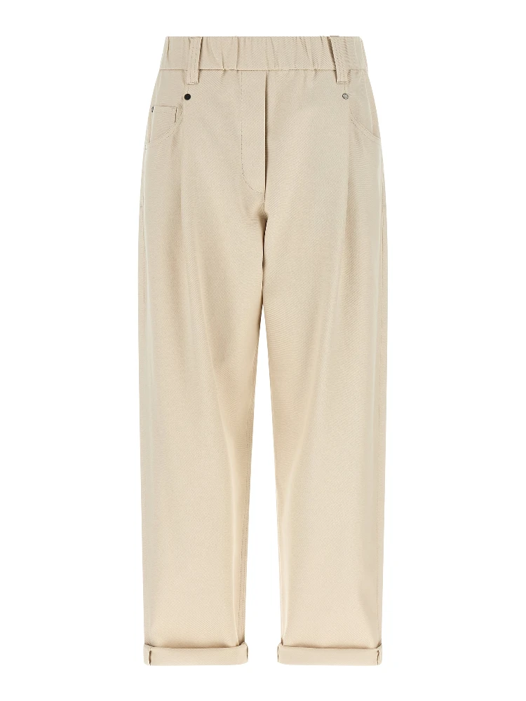 Beige Cotton Casual Pants