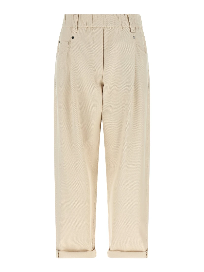 Beige Cotton Casual Pants