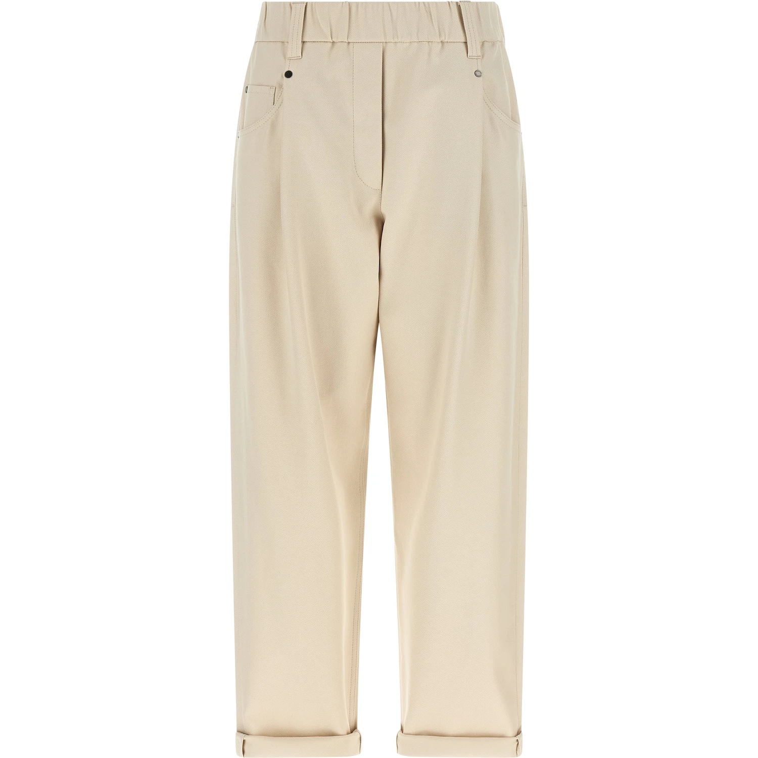 Beige Cotton Casual Pants