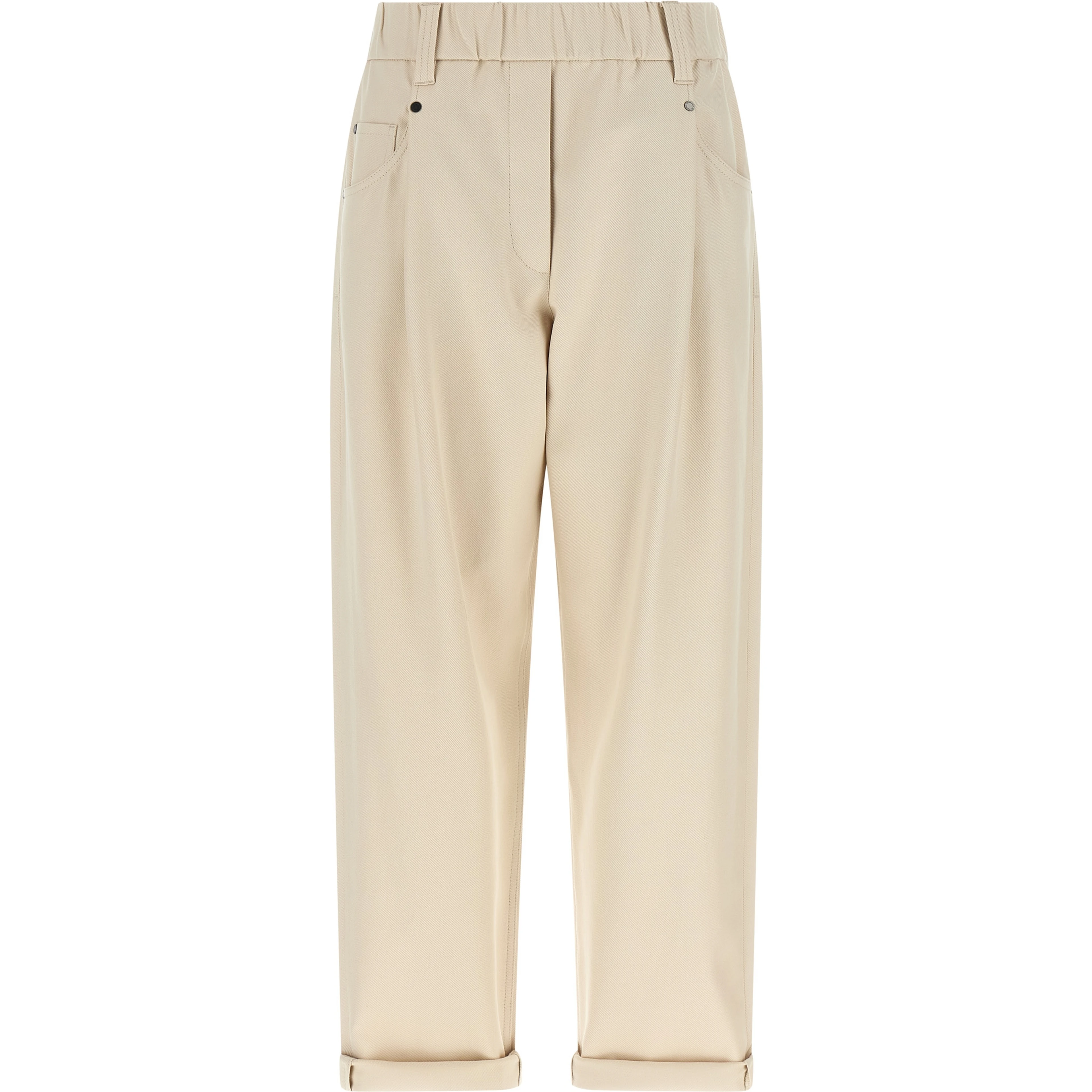 Beige Cotton Casual Pants