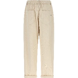 Beige Cotton Casual Pants