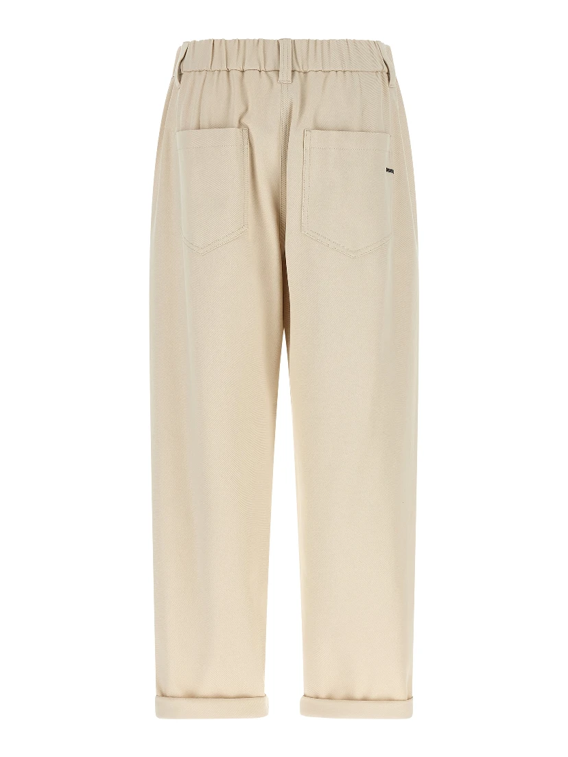 Beige Cotton Casual Pants