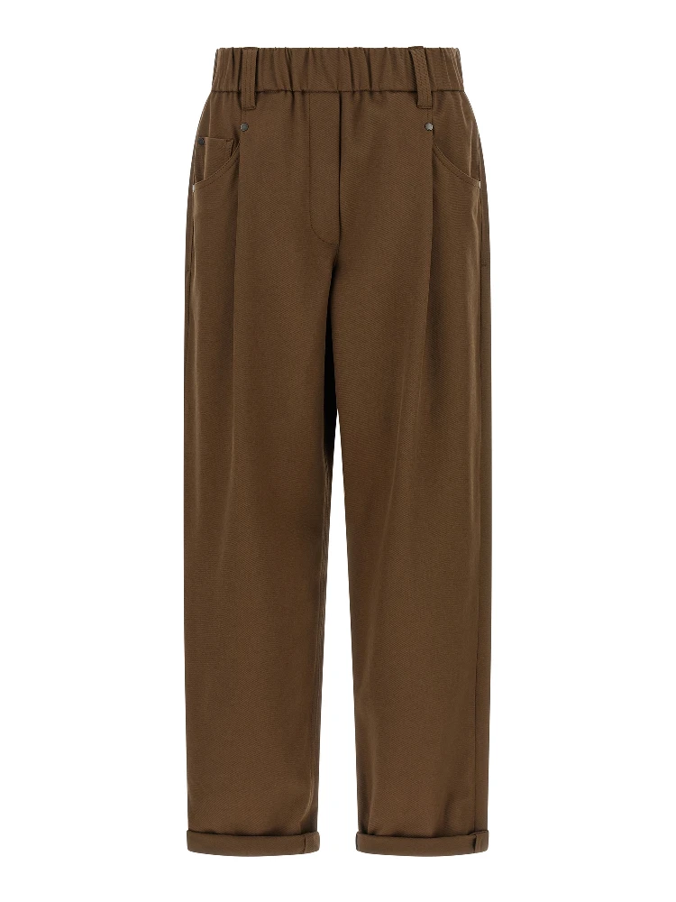 Brown Cotton Casual Pants