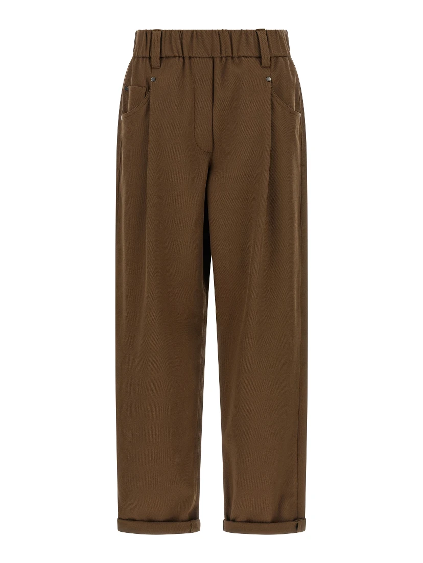 Brown Cotton Casual Pants
