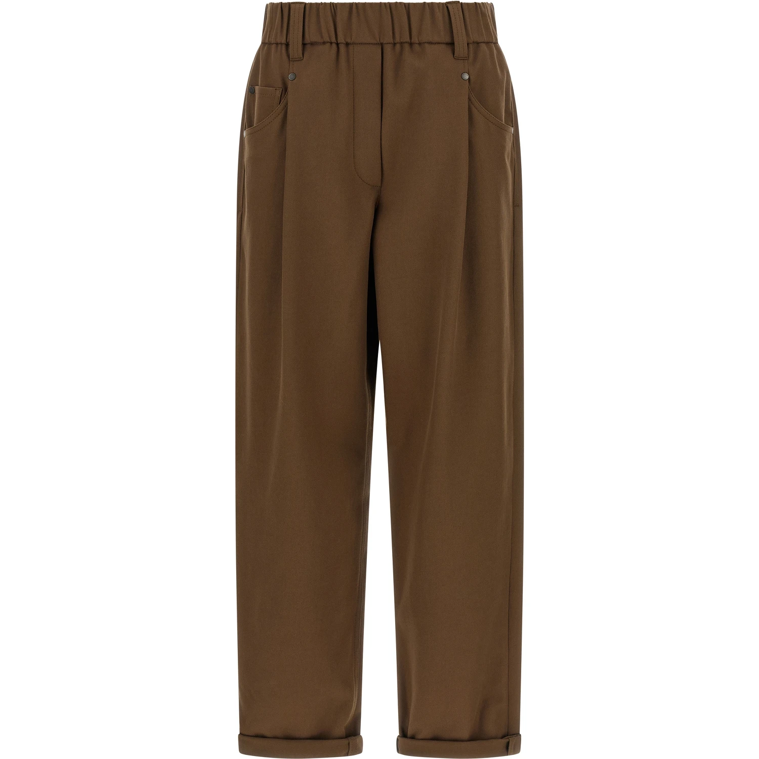 Brown Cotton Casual Pants