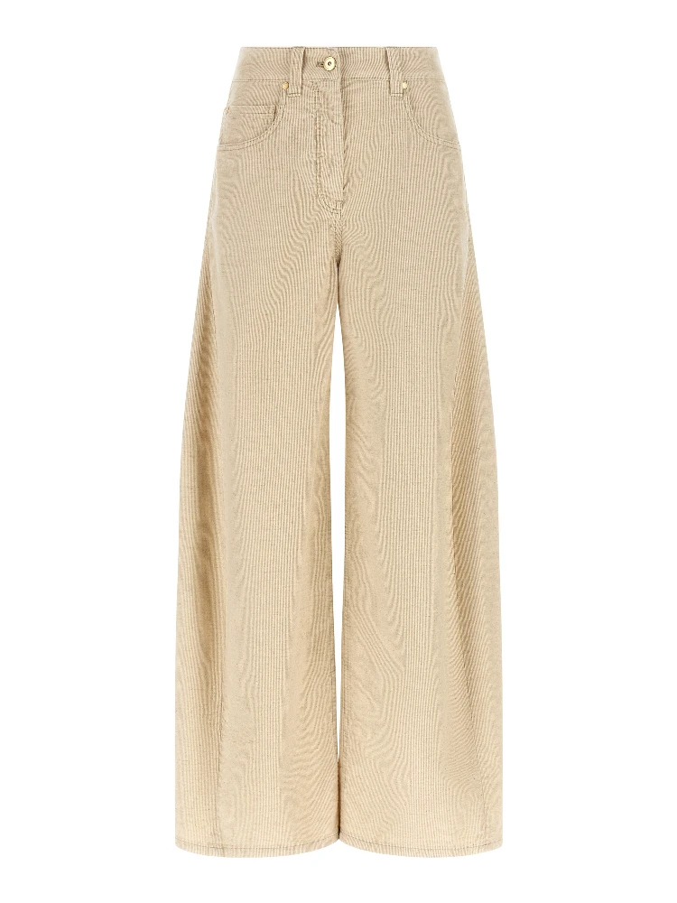 Beige Cotton Casual Pants