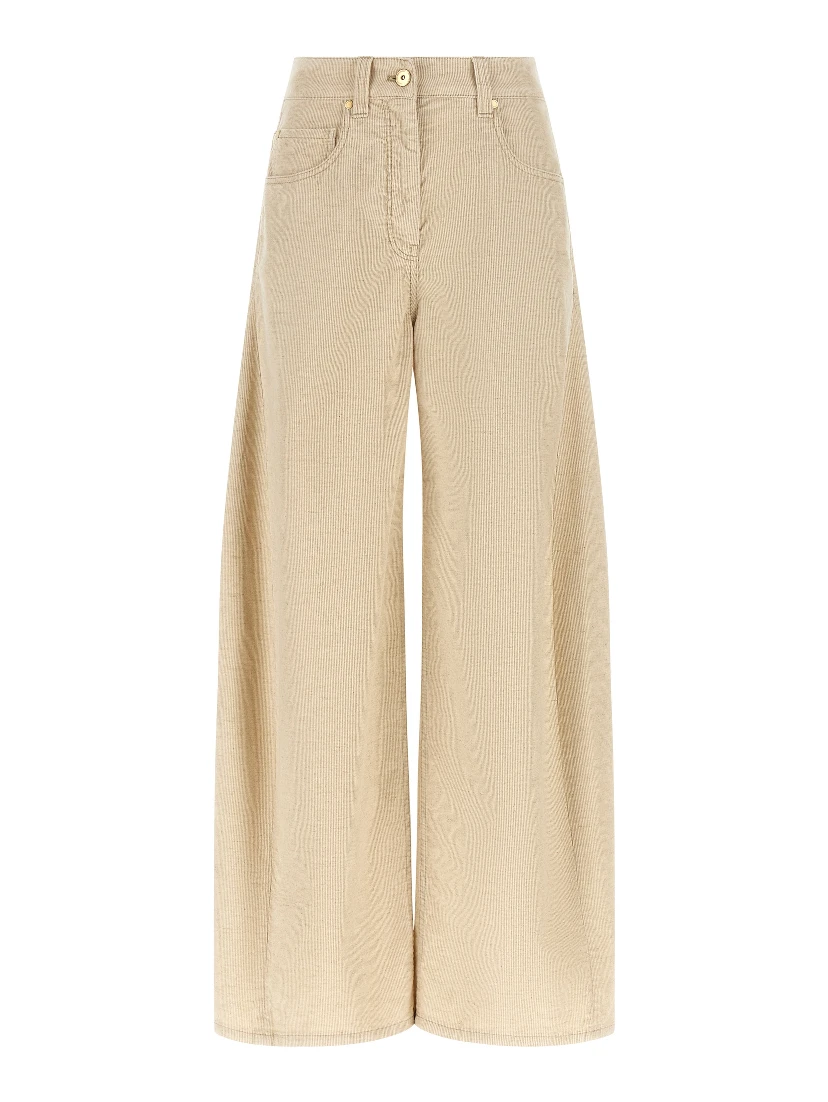 Beige Cotton Casual Pants