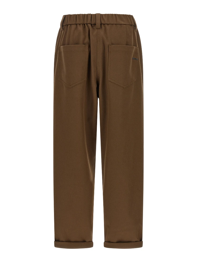 Brown Cotton Casual Pants