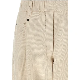 Beige Cotton Casual Pants