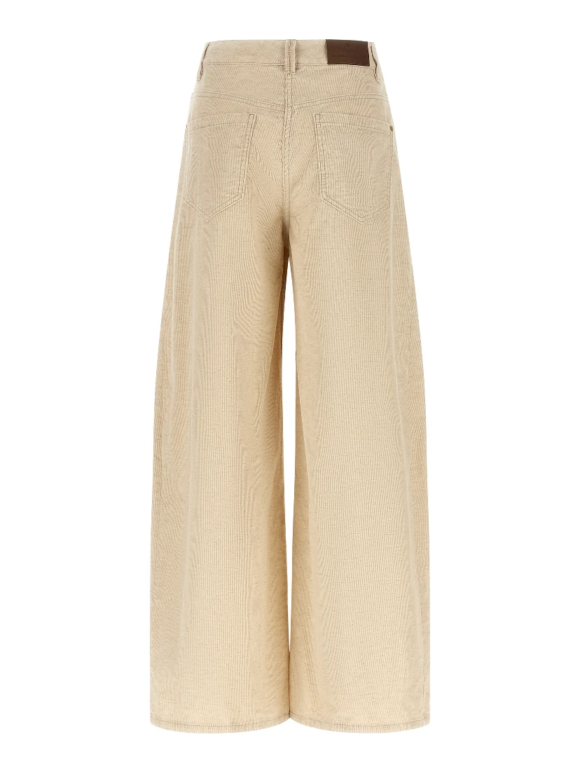 Beige Cotton Casual Pants