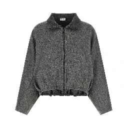 Gray Virgin Wool Full-Length Jacket