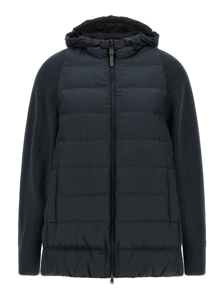 Blue Polyester Full-Length Jacket