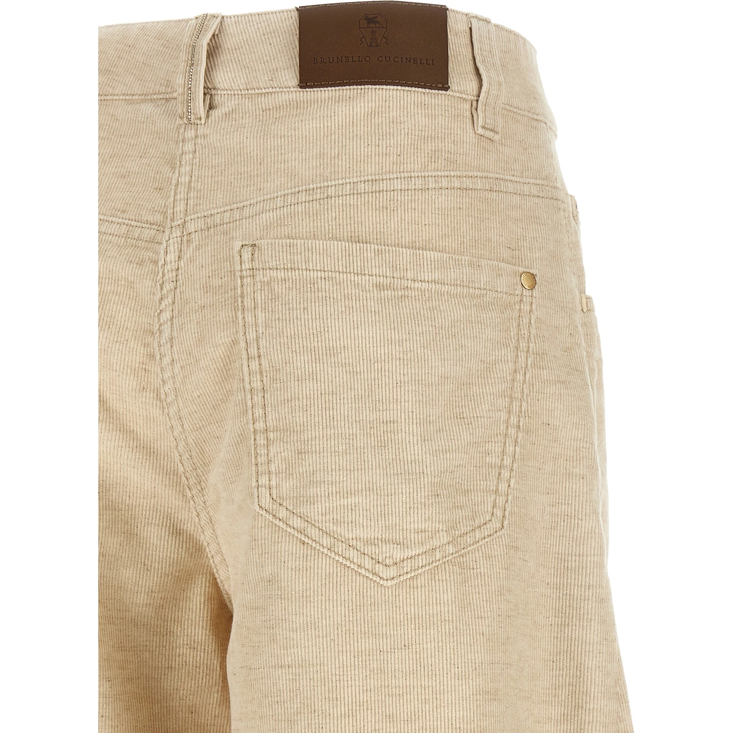 Beige Cotton Casual Pants