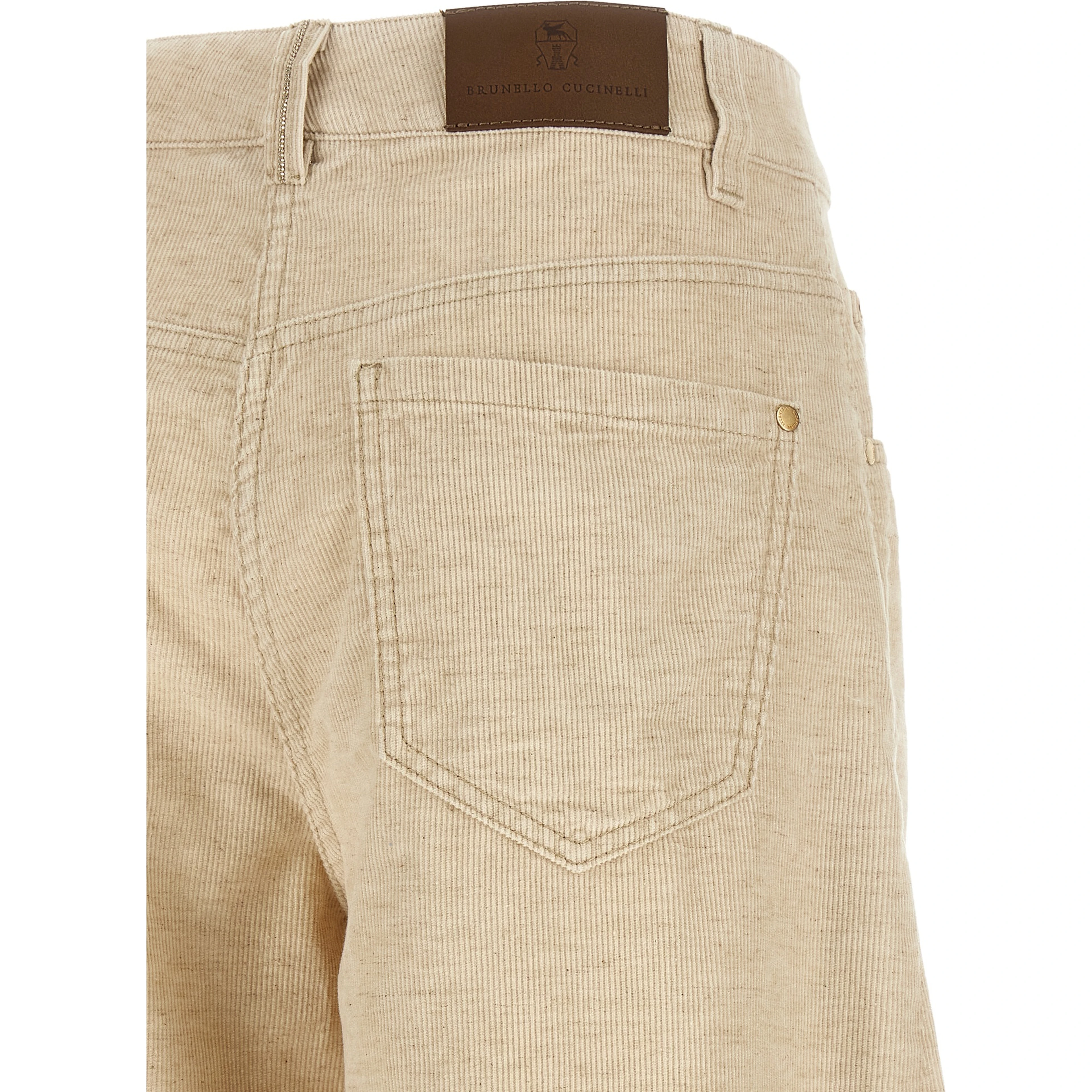 Beige Cotton Casual Pants