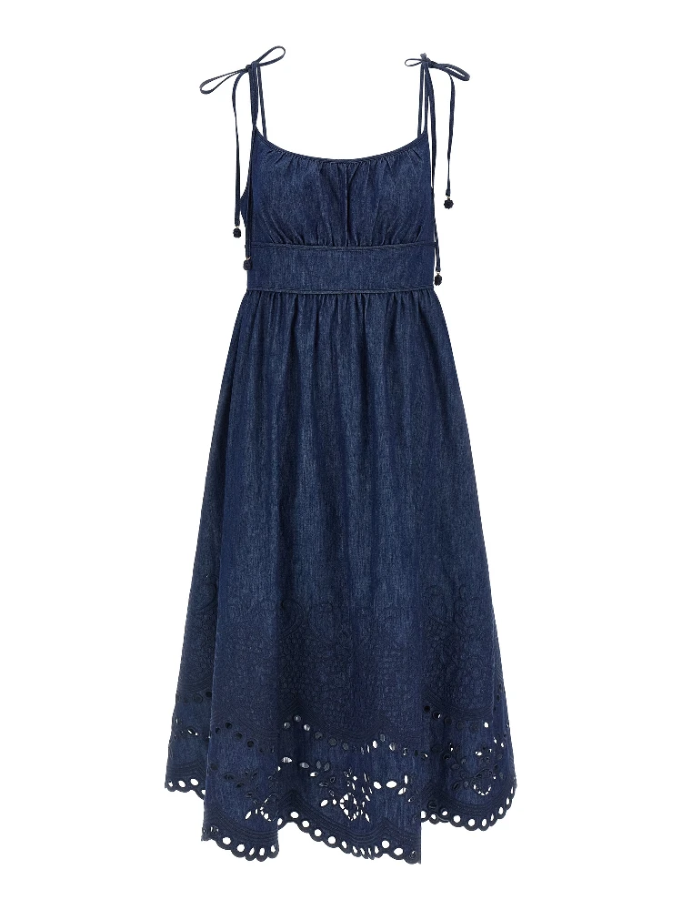 Blue Cotton Midi Dress