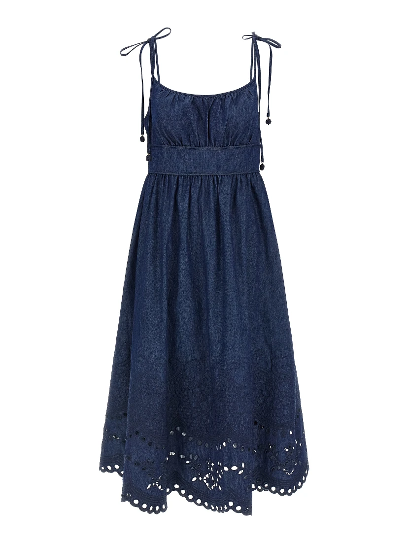 Blue Cotton Midi Dress