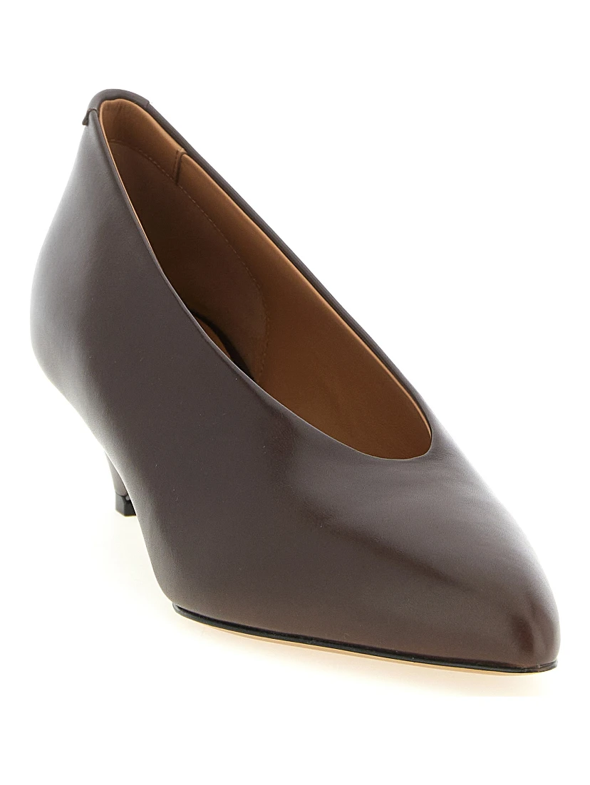 Brown Calfskin Mid Heel Pumps