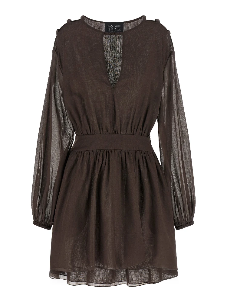 Brown Cotton Short Dress
