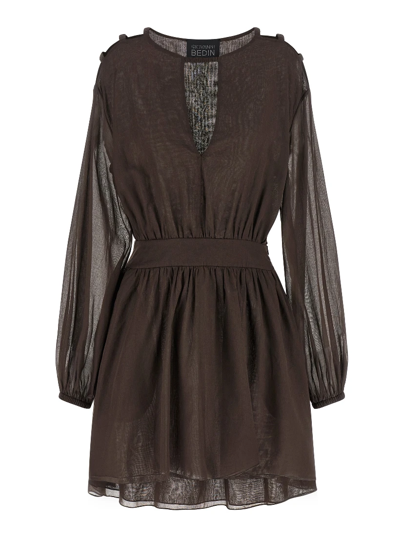 Brown Cotton Short Dress