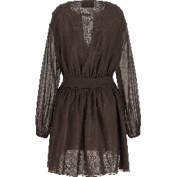 Brown Cotton Short Dress