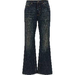 Blue Cotton Flared Jeans