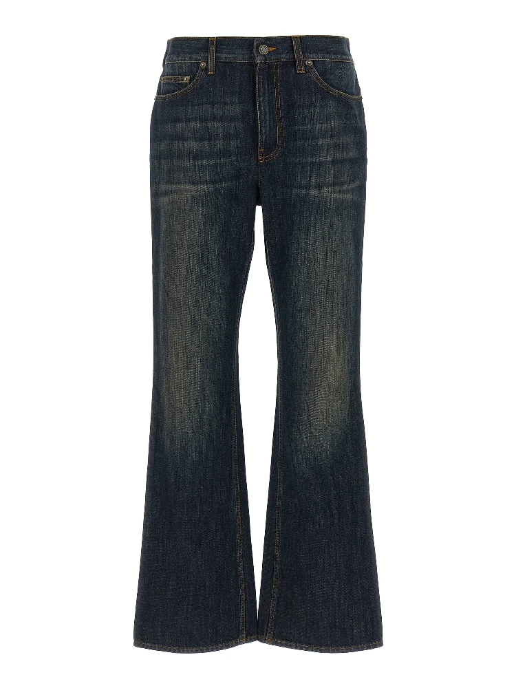 Blue Cotton Flared Jeans