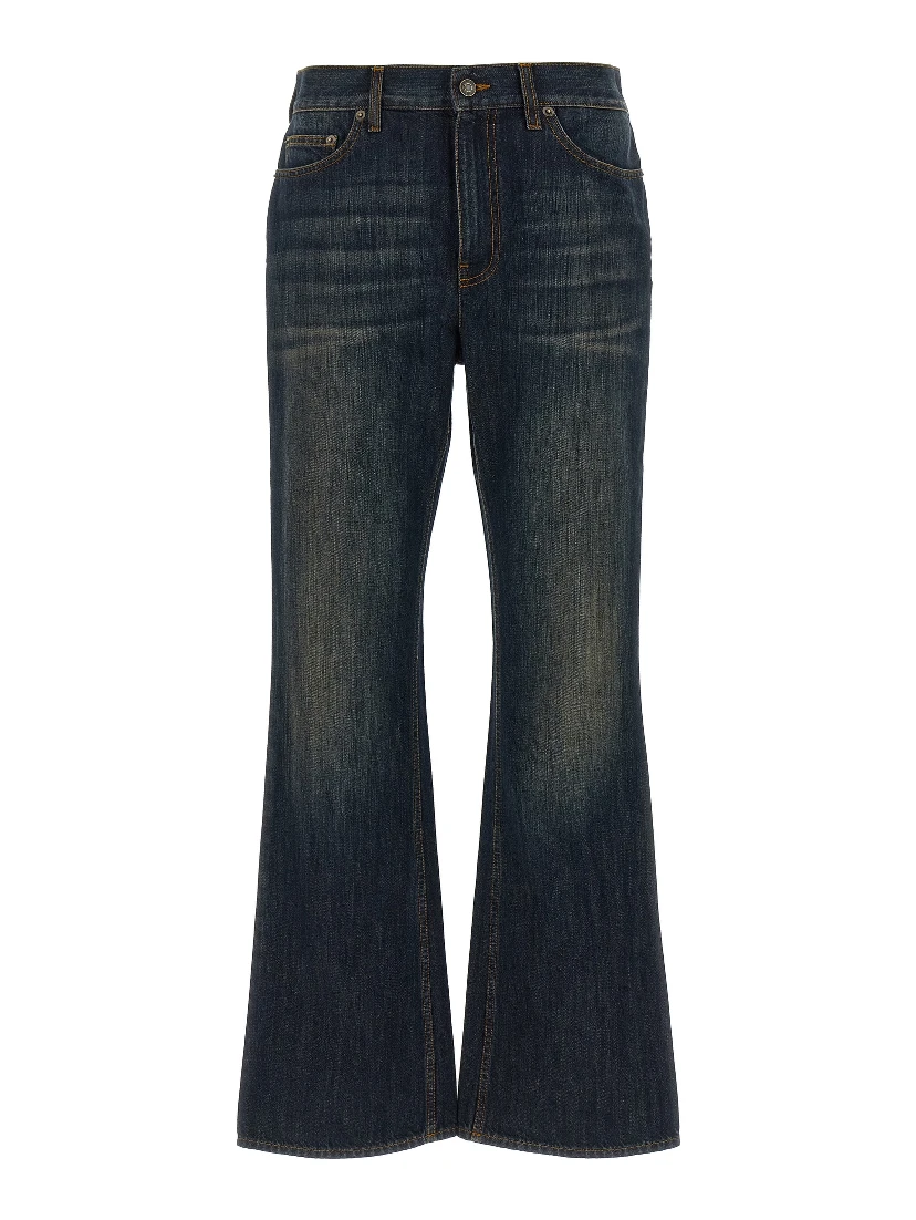 Blue Cotton Flared Jeans
