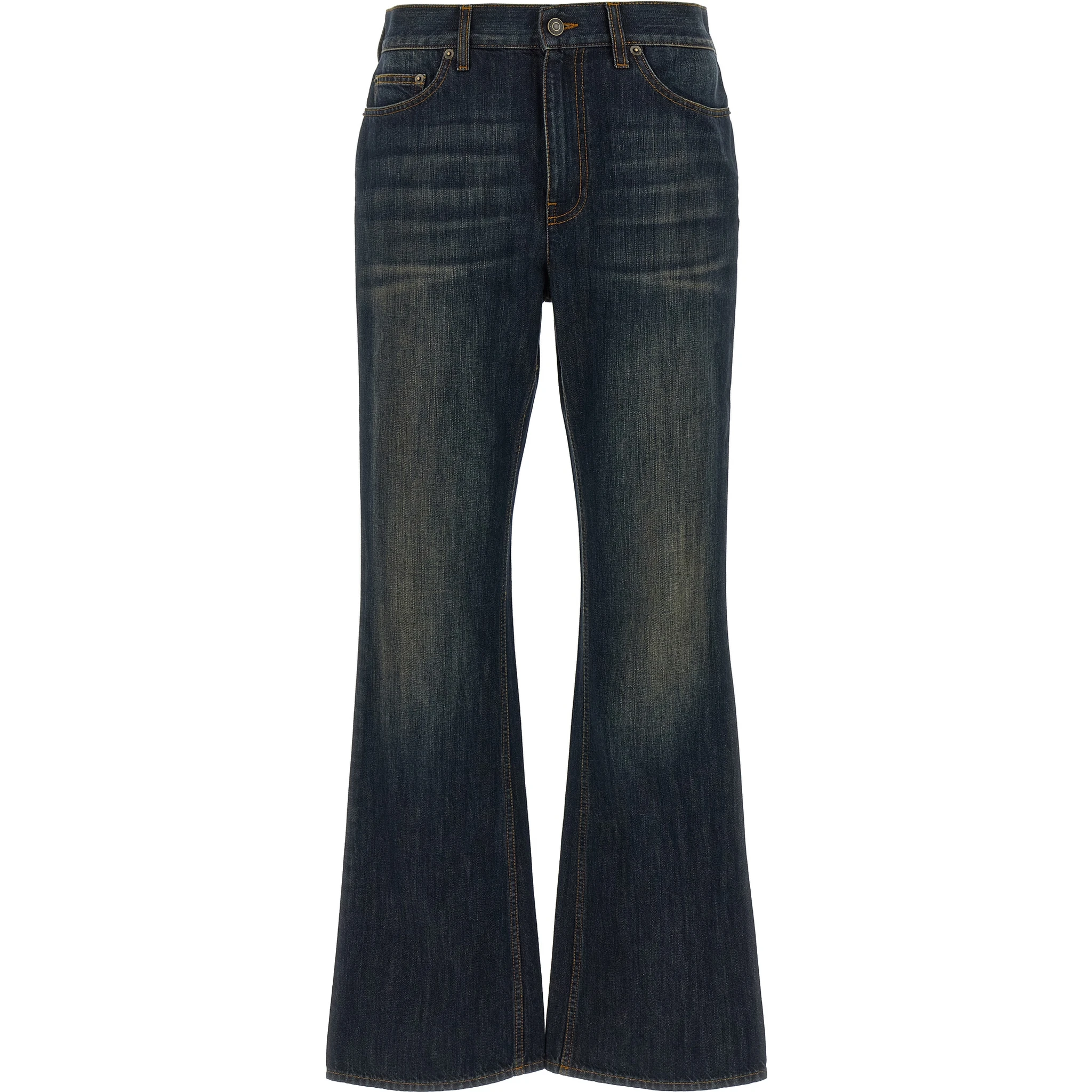 Blue Cotton Flared Jeans