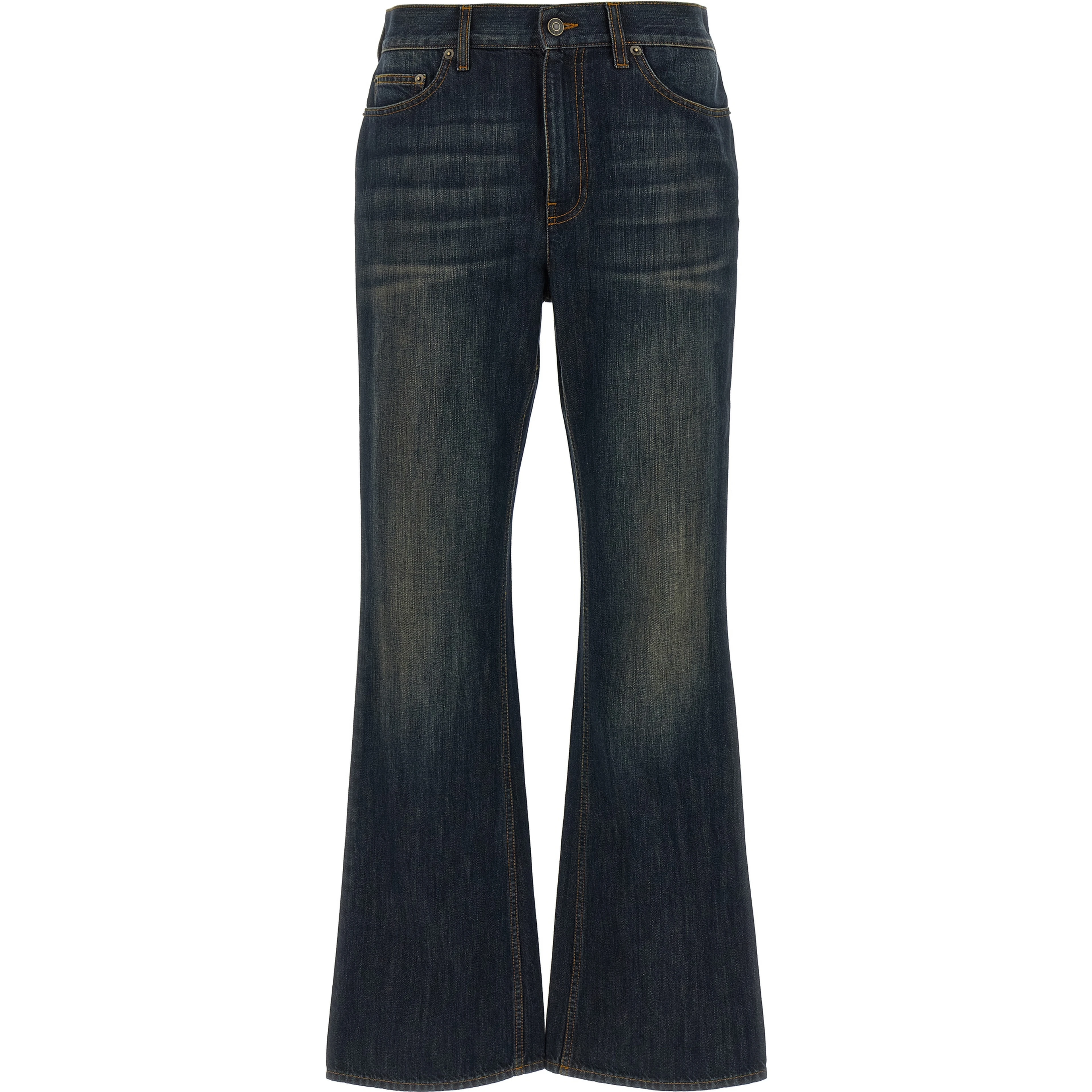 Blue Cotton Flared Jeans