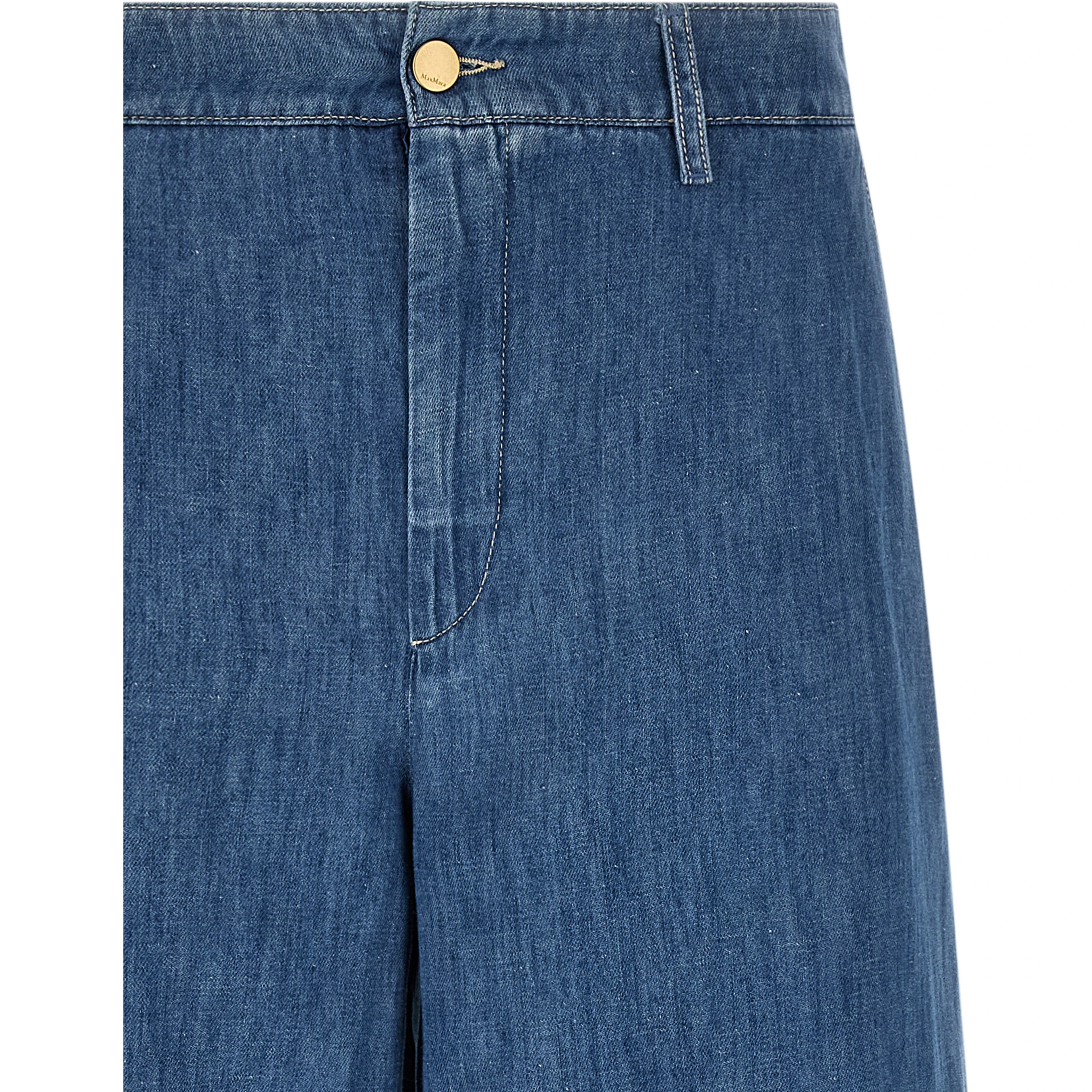 Blue Cotton Cropped Jeans