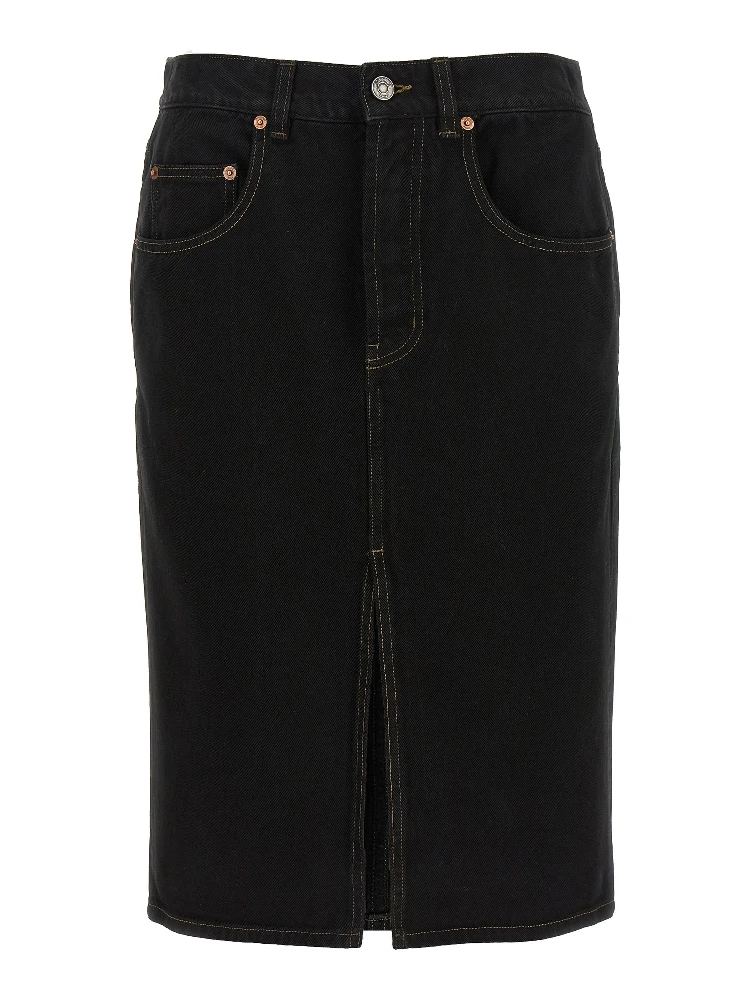 Black Cotton Midi Skirt