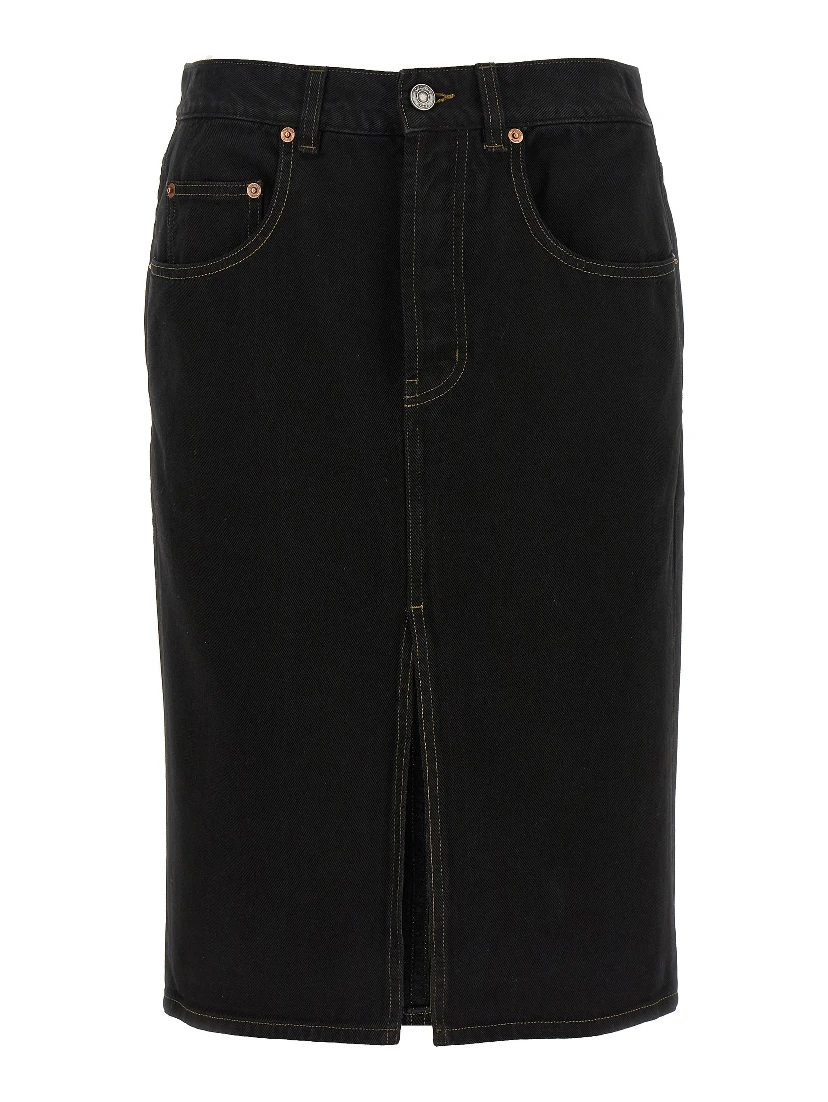 Black Cotton Midi Skirt