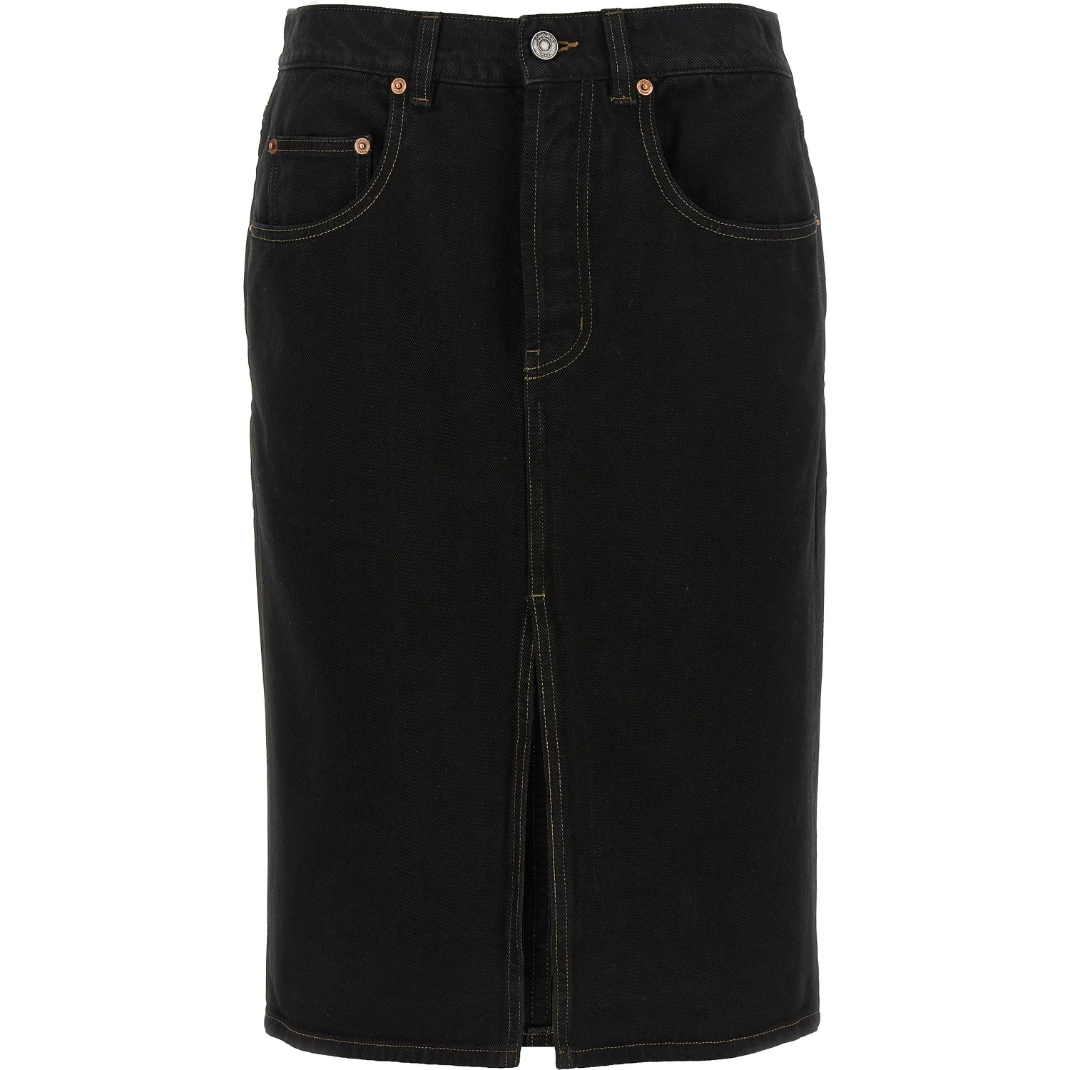 Black Cotton Midi Skirt
