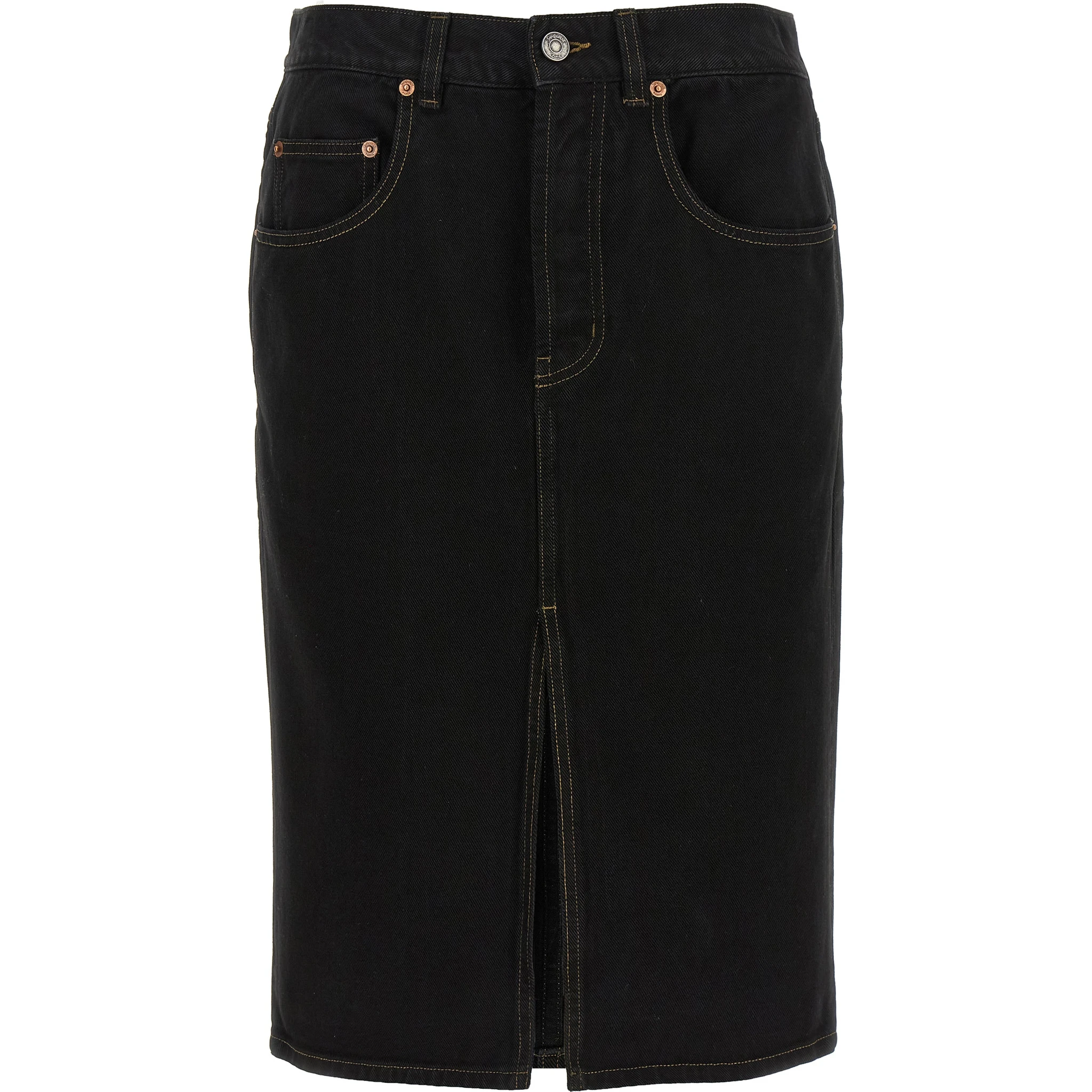 Black Cotton Midi Skirt