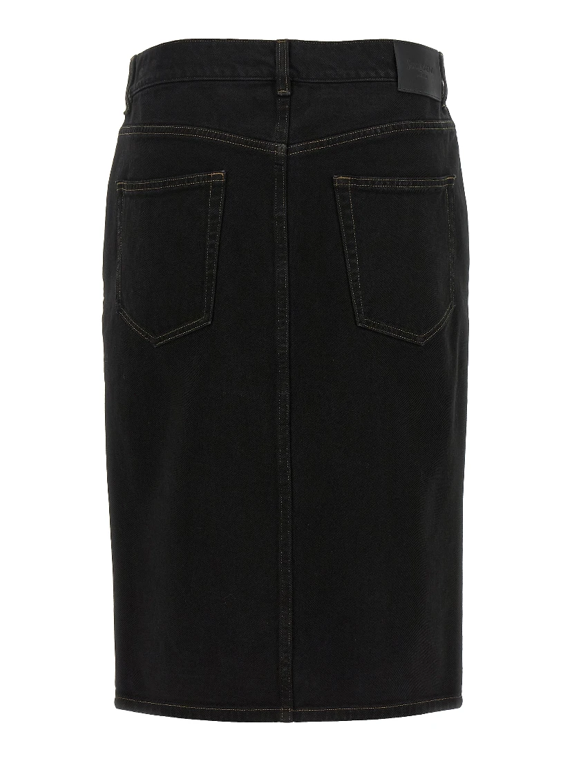Black Cotton Midi Skirt