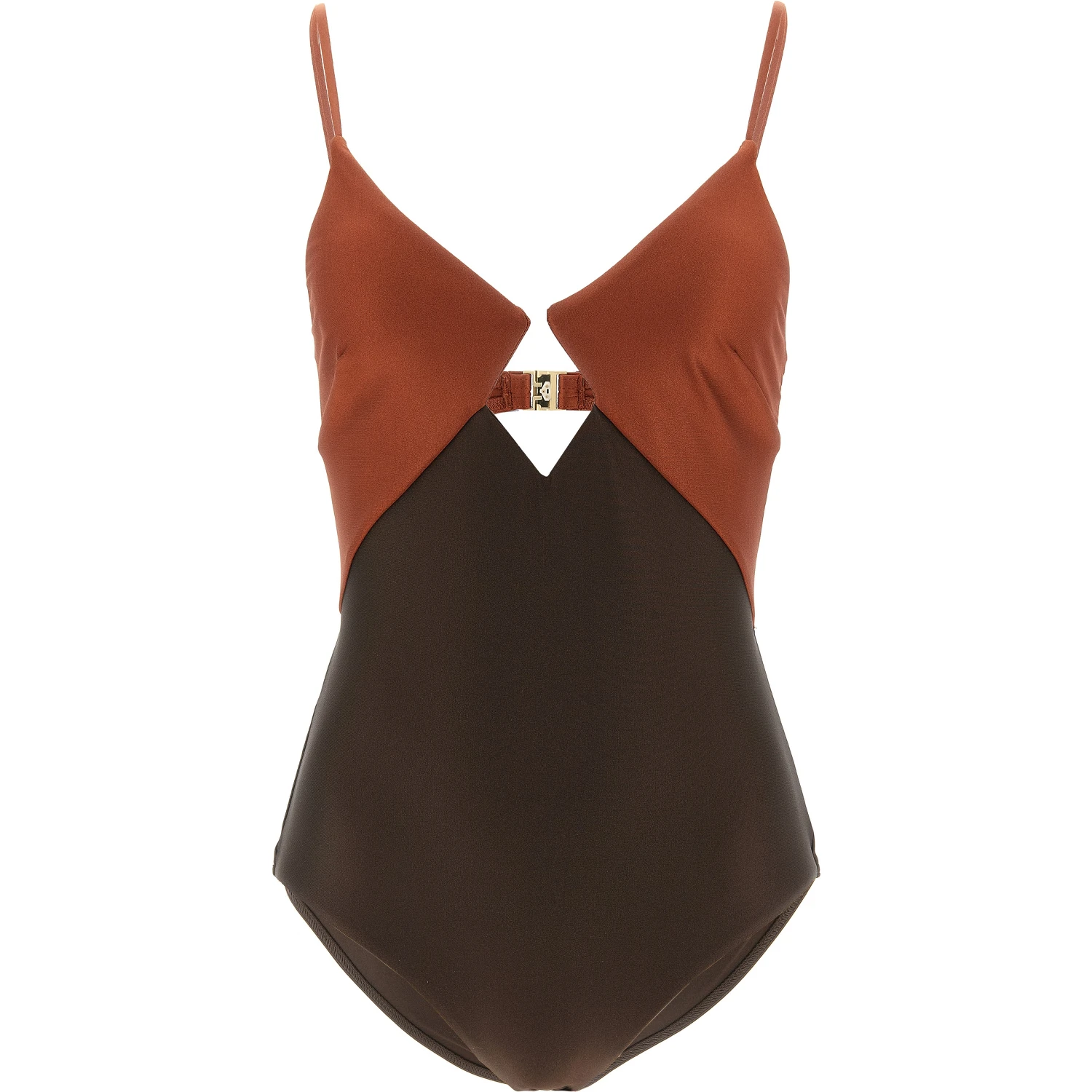 Brown Polyamide One-Piece Swimsuit