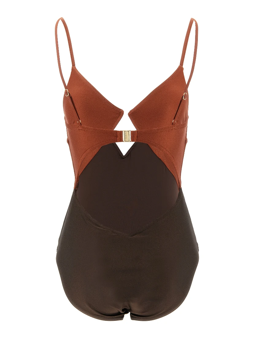 Brown Polyamide One-Piece Swimsuit
