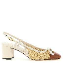 Beige Goatskin Mid Heel Pumps