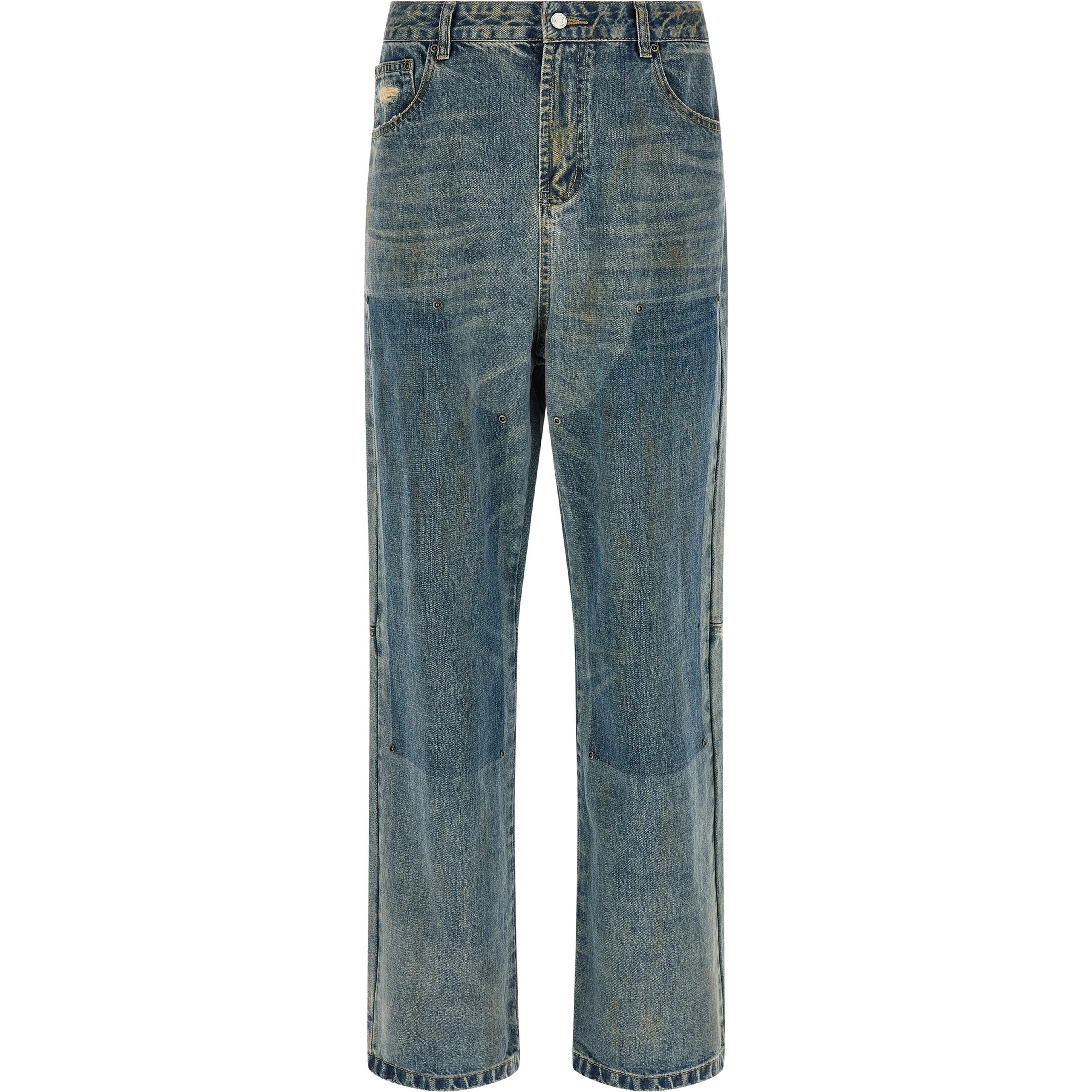 Blue Cotton Straight-Leg Jeans