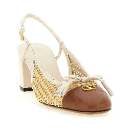 Beige Goatskin Mid Heel Pumps