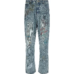 Blue Cotton Straight-Leg Jeans