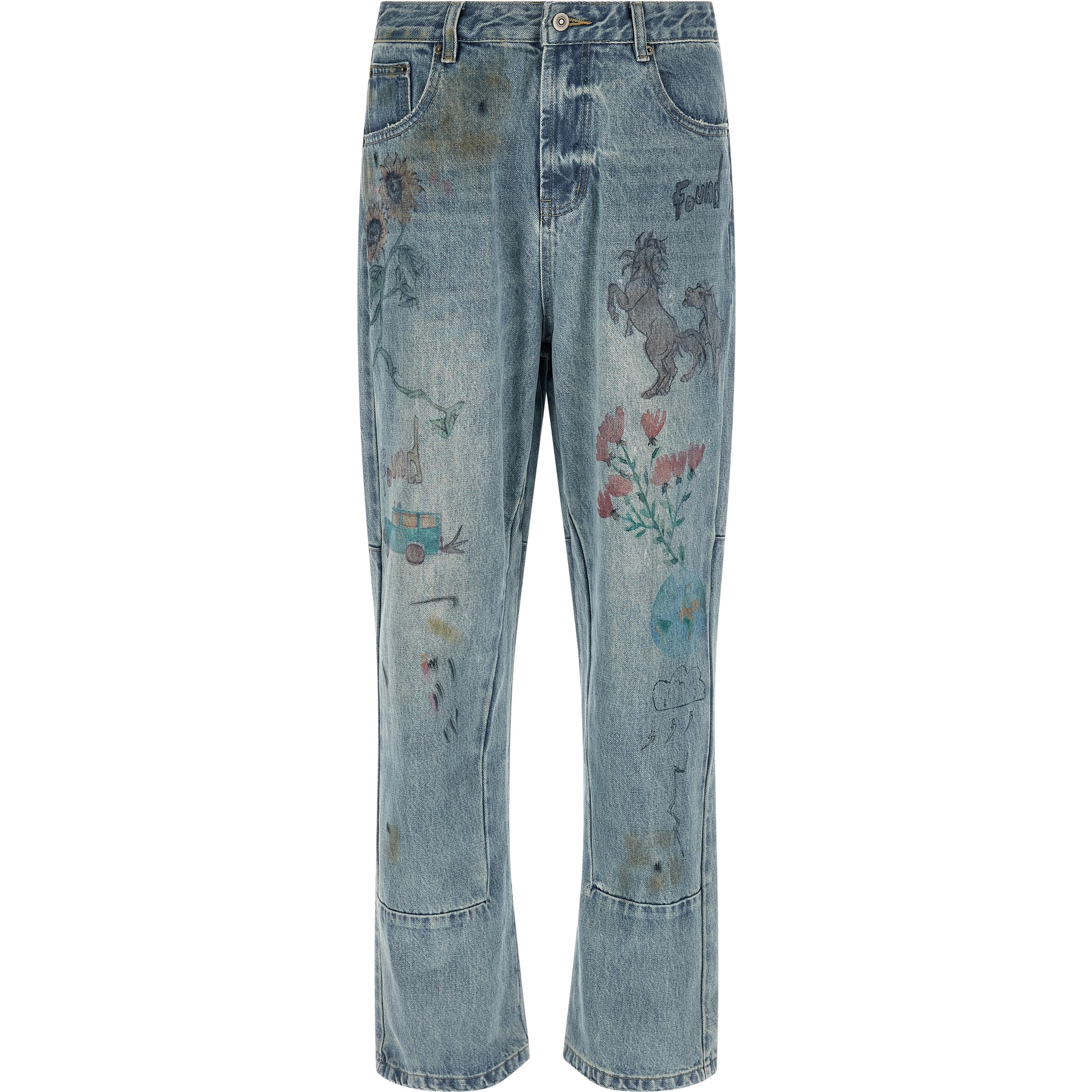 Blue Cotton Straight-Leg Jeans