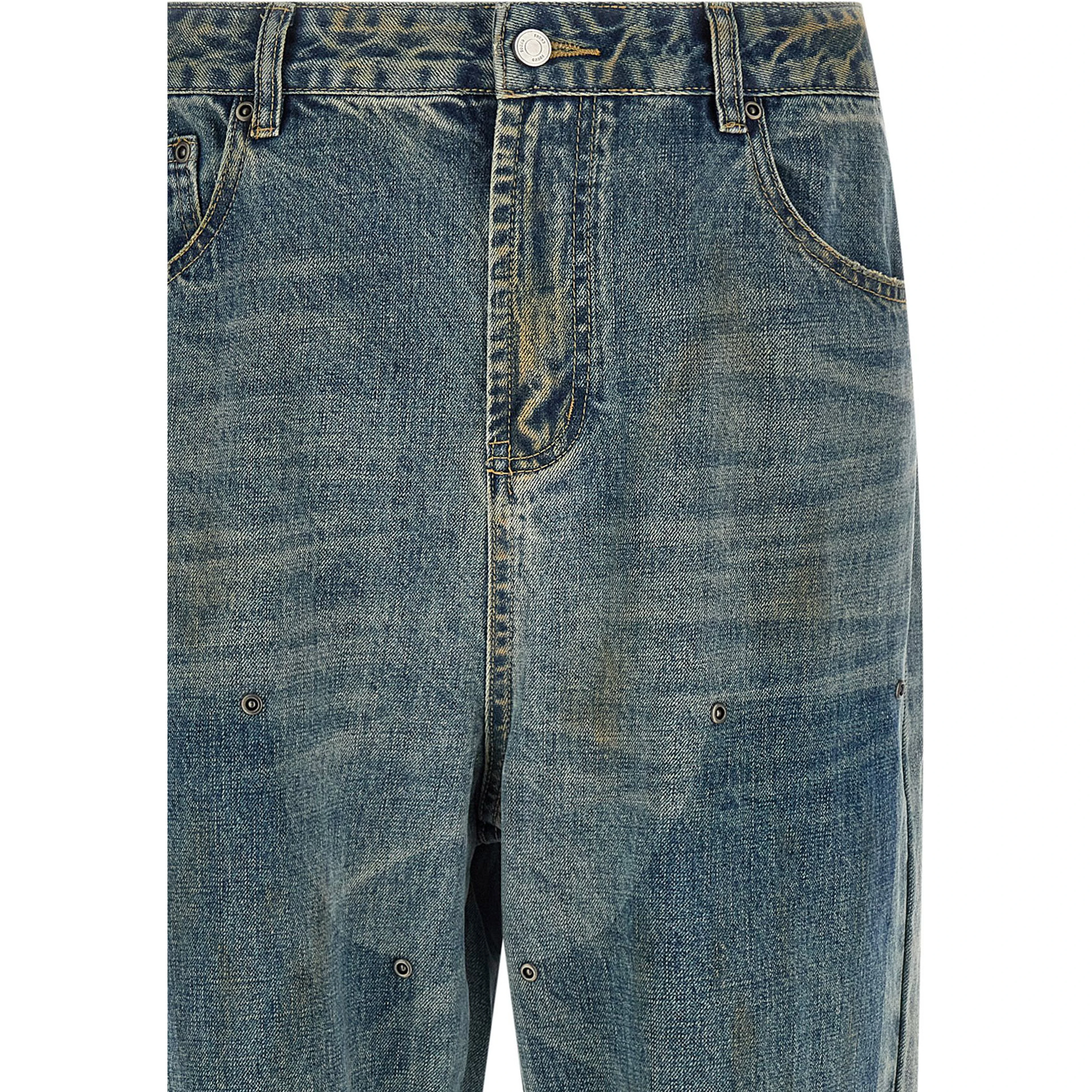Blue Cotton Straight-Leg Jeans