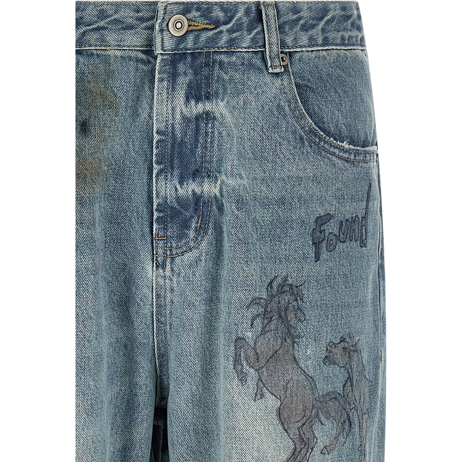 Blue Cotton Straight-Leg Jeans