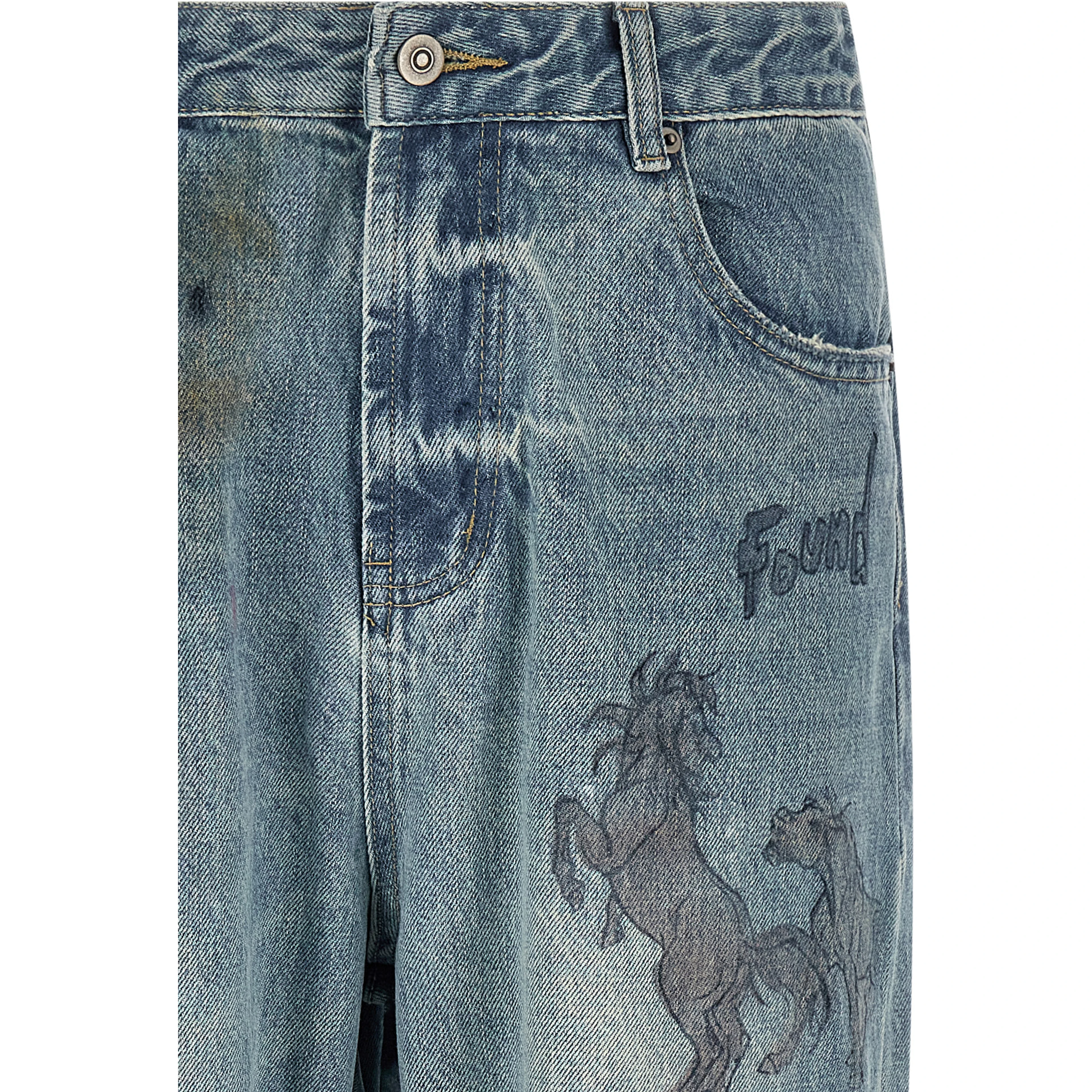 Blue Cotton Straight-Leg Jeans