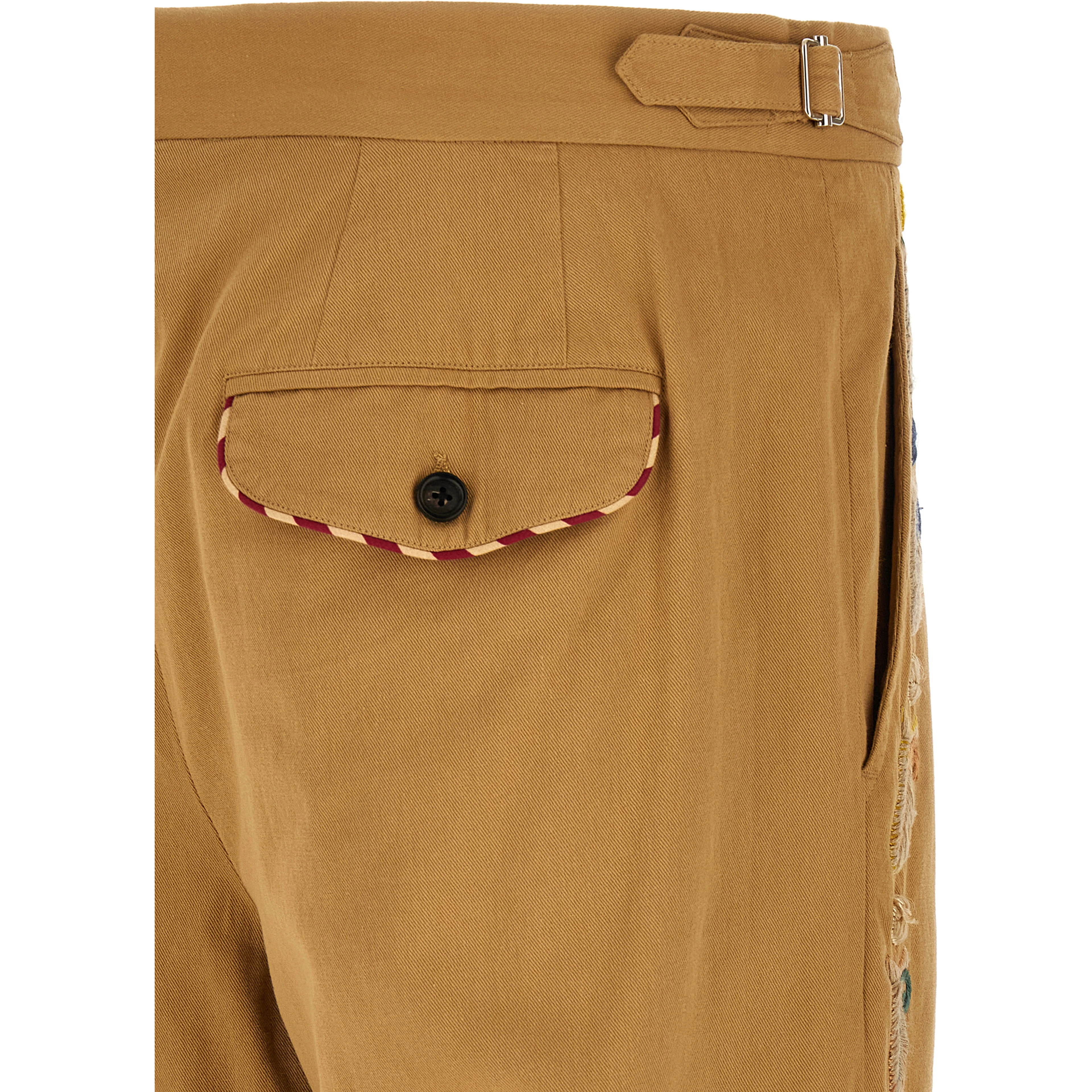 Beige Cotton Casual Pants
