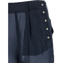 Blue Silk Casual Pants