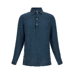 Blue Linen Polo Shirt